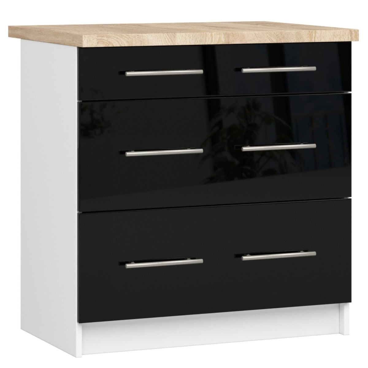 Kuchyňská skříňka Olivie S 80 cm 3S bílá/černý lesk/dub sonoma