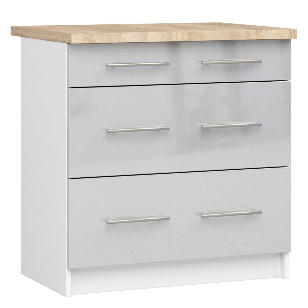 Kuchyňská skříňka Olivie S 80 cm 3S bílá/metalický lesk/dub sonoma