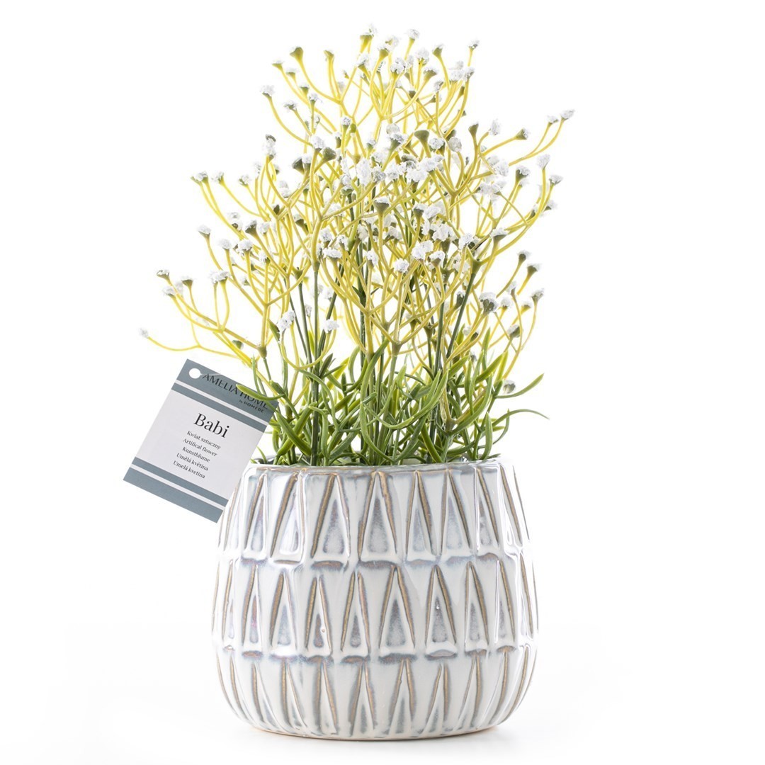 Umělá květina v keramickém obalu BABI bílá