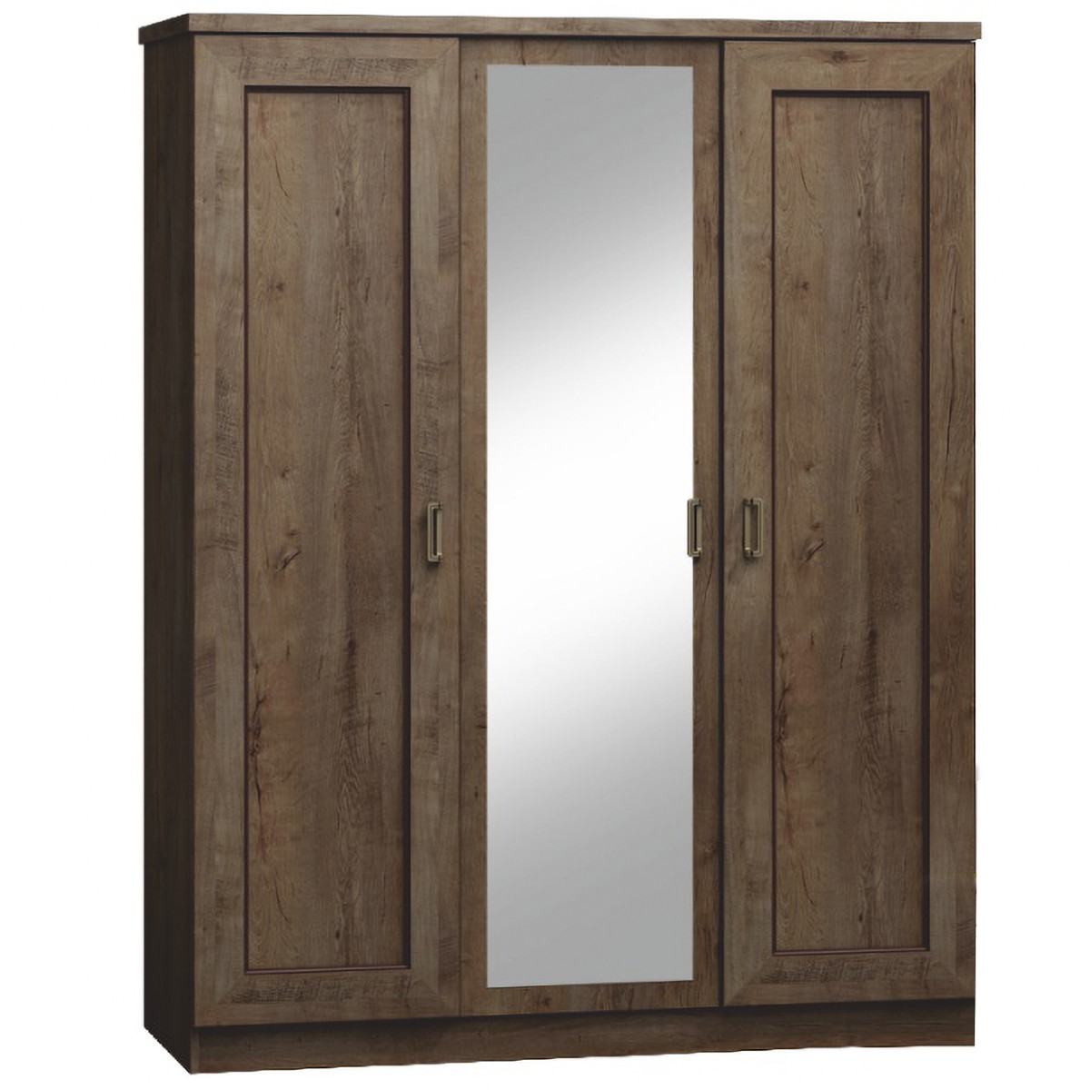 KONDELA Tedy T15 3D rustikálna šatníková skriňa so zrkadlom dub lefkas