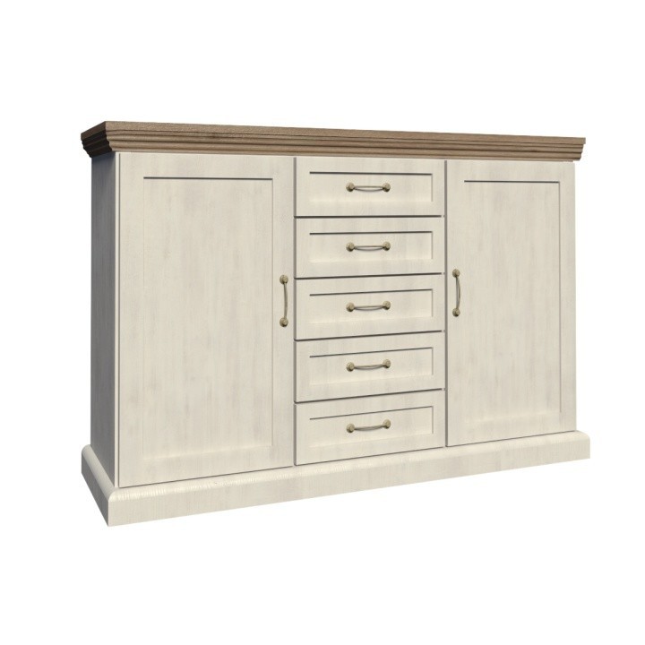 KONDELA Royal K2D dvojdverová komoda biela sosna nordická / dub divoký