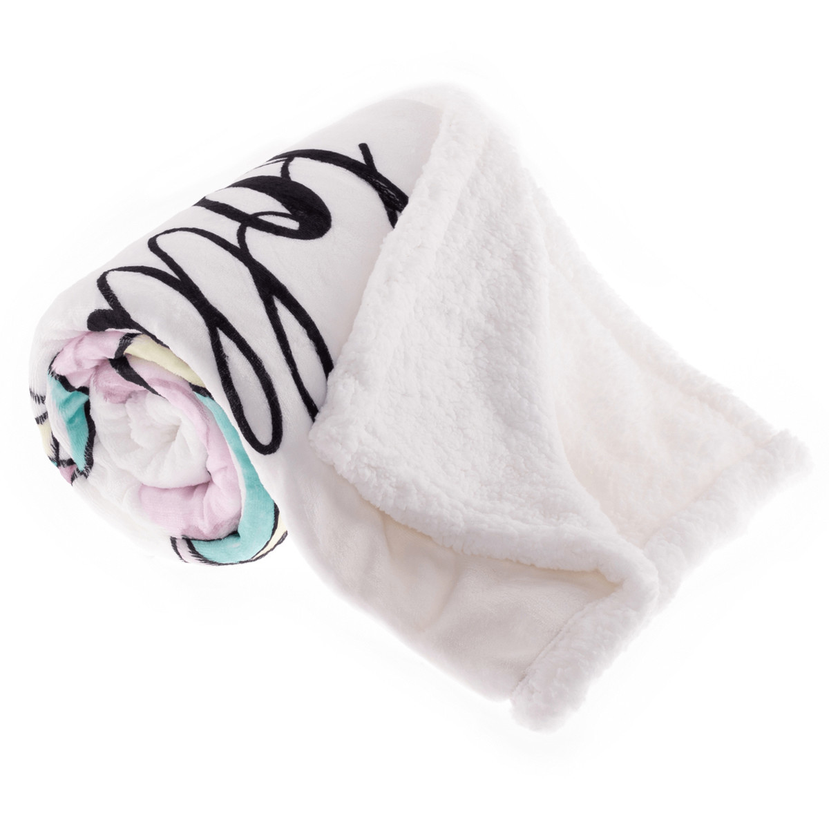 KONDELA Unikorn obojstranná baránková deka 127x152 cm biela / vzor jednorožec