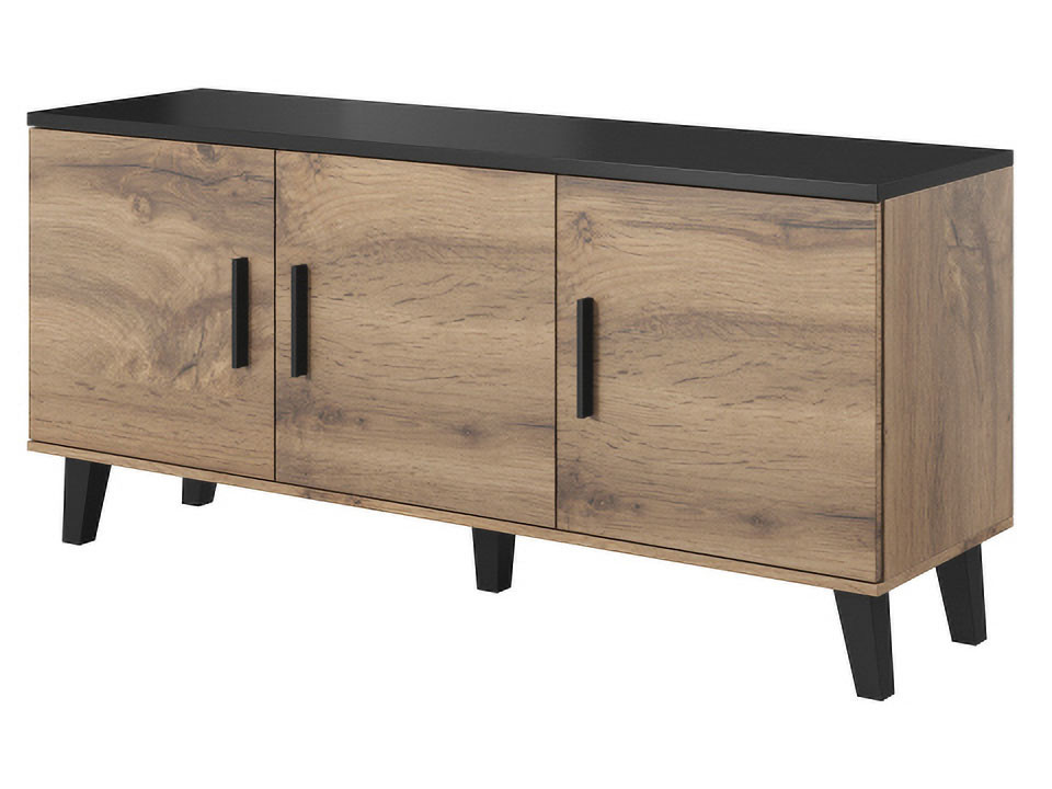 CAMA MEBLE Lotta 150 3D dvojdverová komoda so zásuvkami dub wotan / čierna