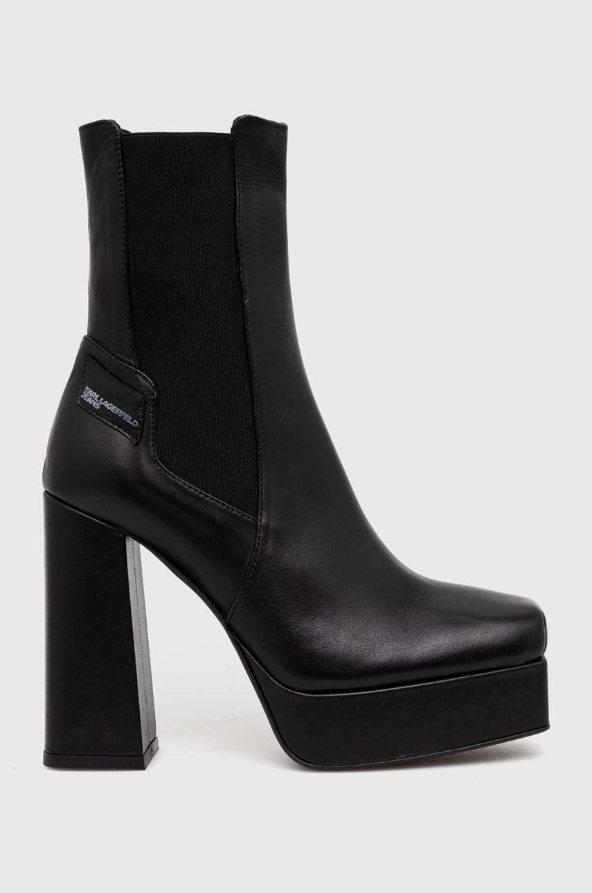 Kožené topánky chelsea Karl Lagerfeld Jeans STAK HEEL II dámske, čierna farba, na podpätku, KLJ93140