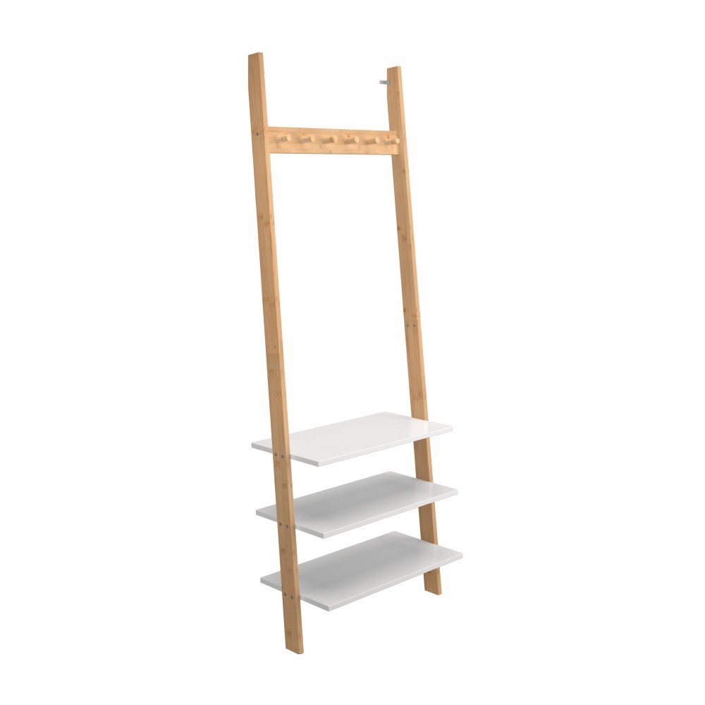 KONDELA Marike Typ 2 drevený vešiak s policami bambus / biela