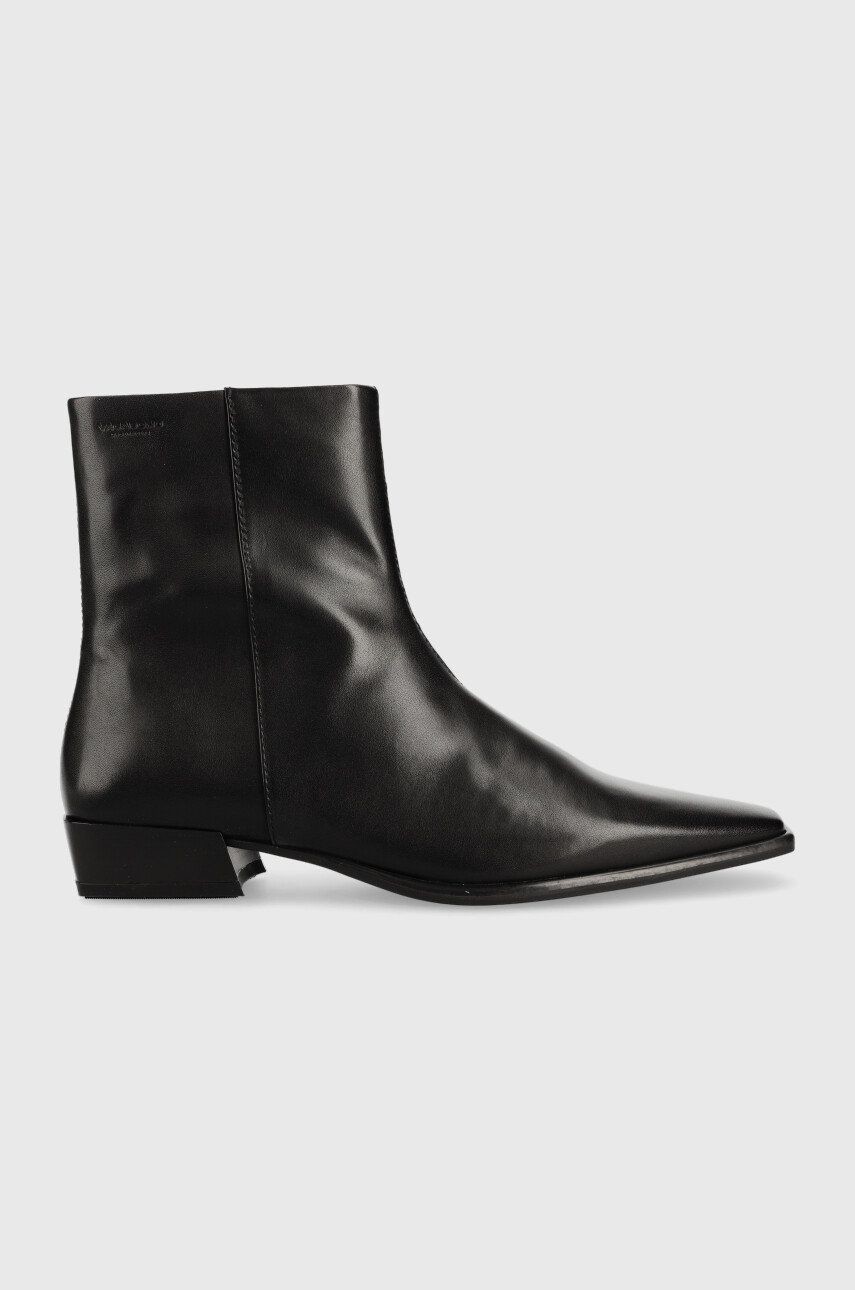 Kožené členkové topánky Vagabond Shoemakers Nella dámske, čierna farba, na plochom podpätku,