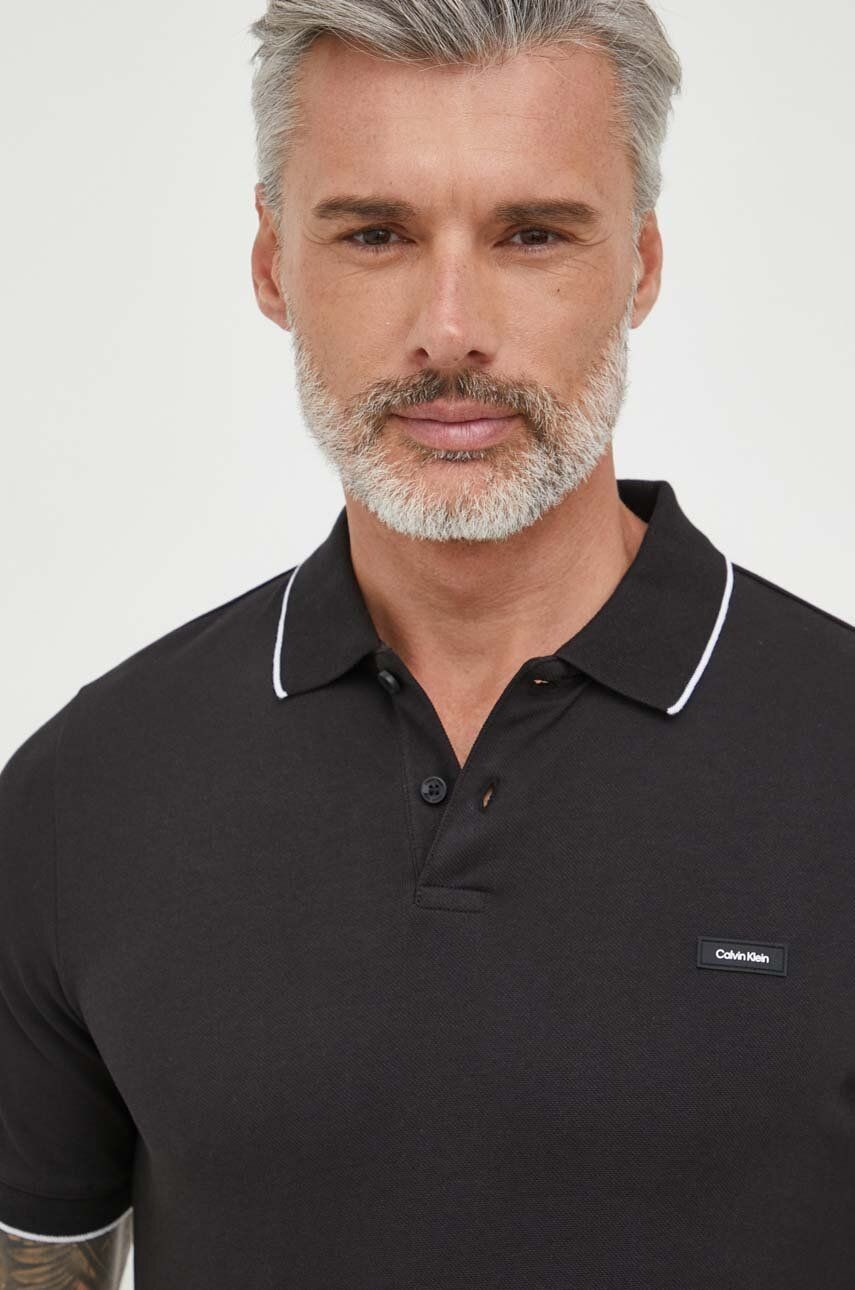 Polo tričko Calvin Klein pánsky, čierna farba, jednofarebný