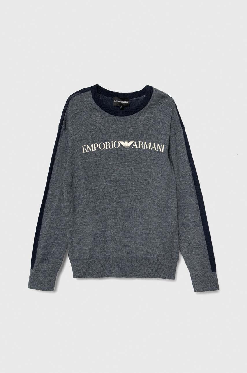 Detský vlnený sveter Emporio Armani tmavomodrá farba, tenký