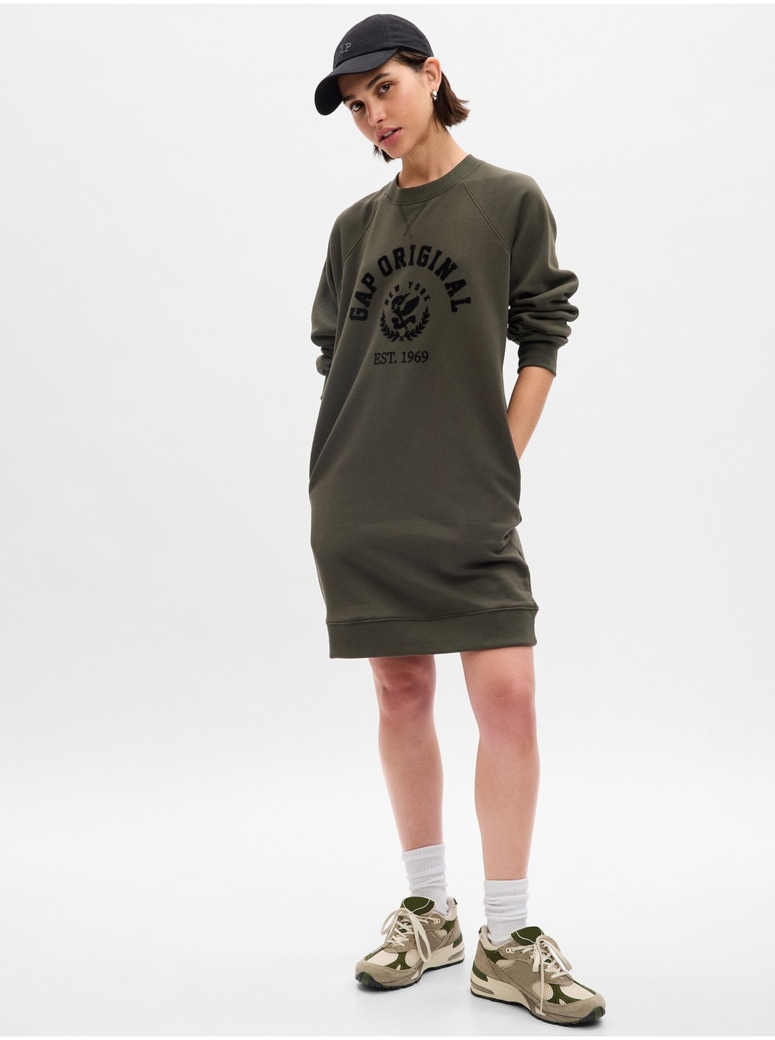 Tmavozelené dámske mikinové šaty GAP