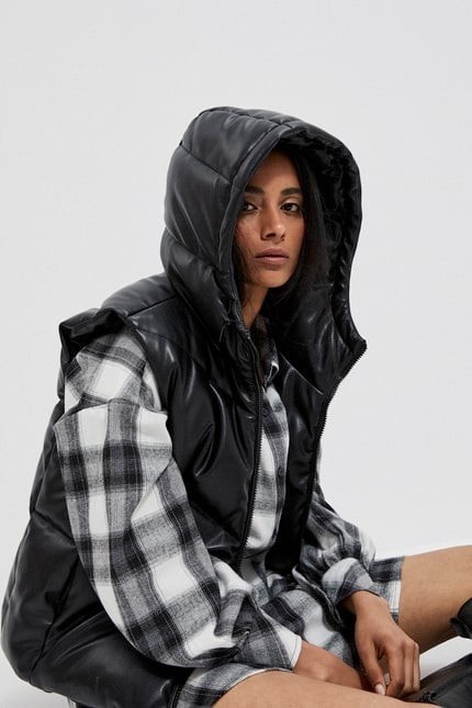 quilted vest with hood