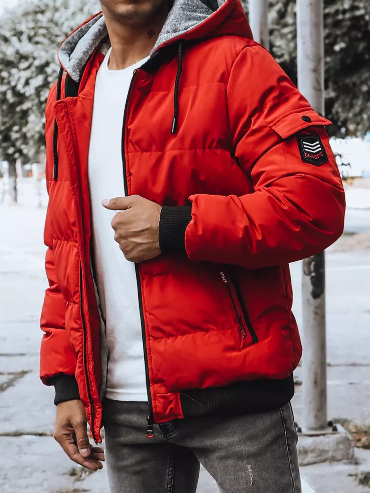 Red Men's Quilted Winter Jacket Dstreet