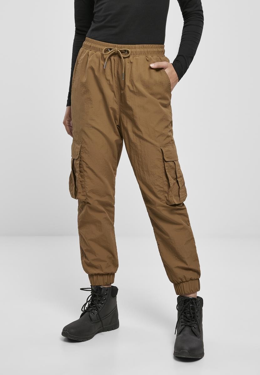Ladies High Waist Crinkle Nylon Cargo Pants Midground