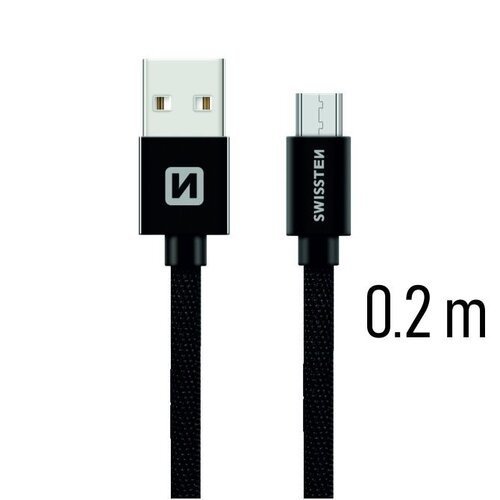 Dátový kábel Swissten MicroUSB Fast Charge 3A 0,2m Čierny opletený