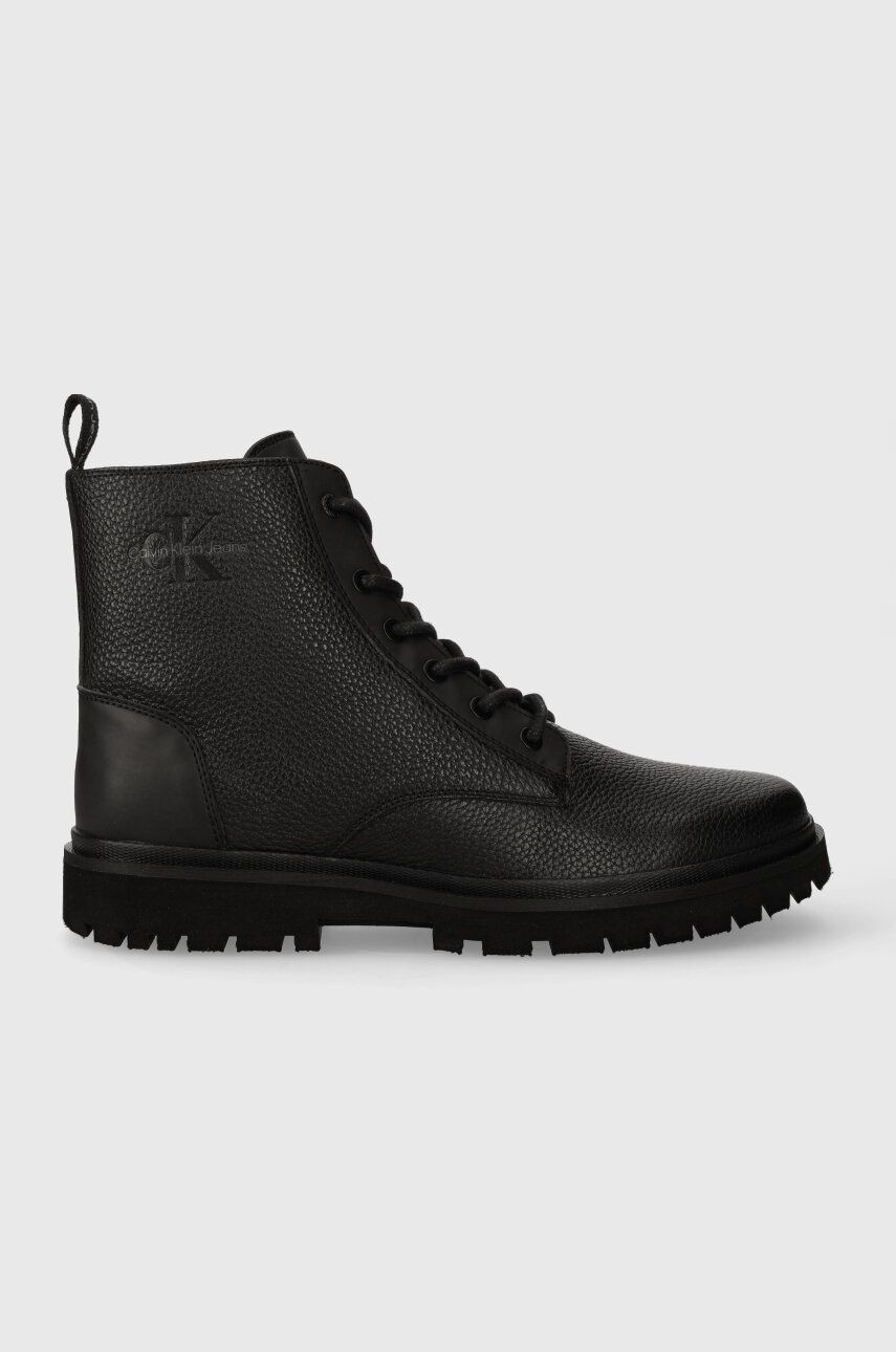 Členkové topánky Calvin Klein Jeans EVA MID LACEUP BOOT LTH pánske, čierna farba, YM0YM00751
