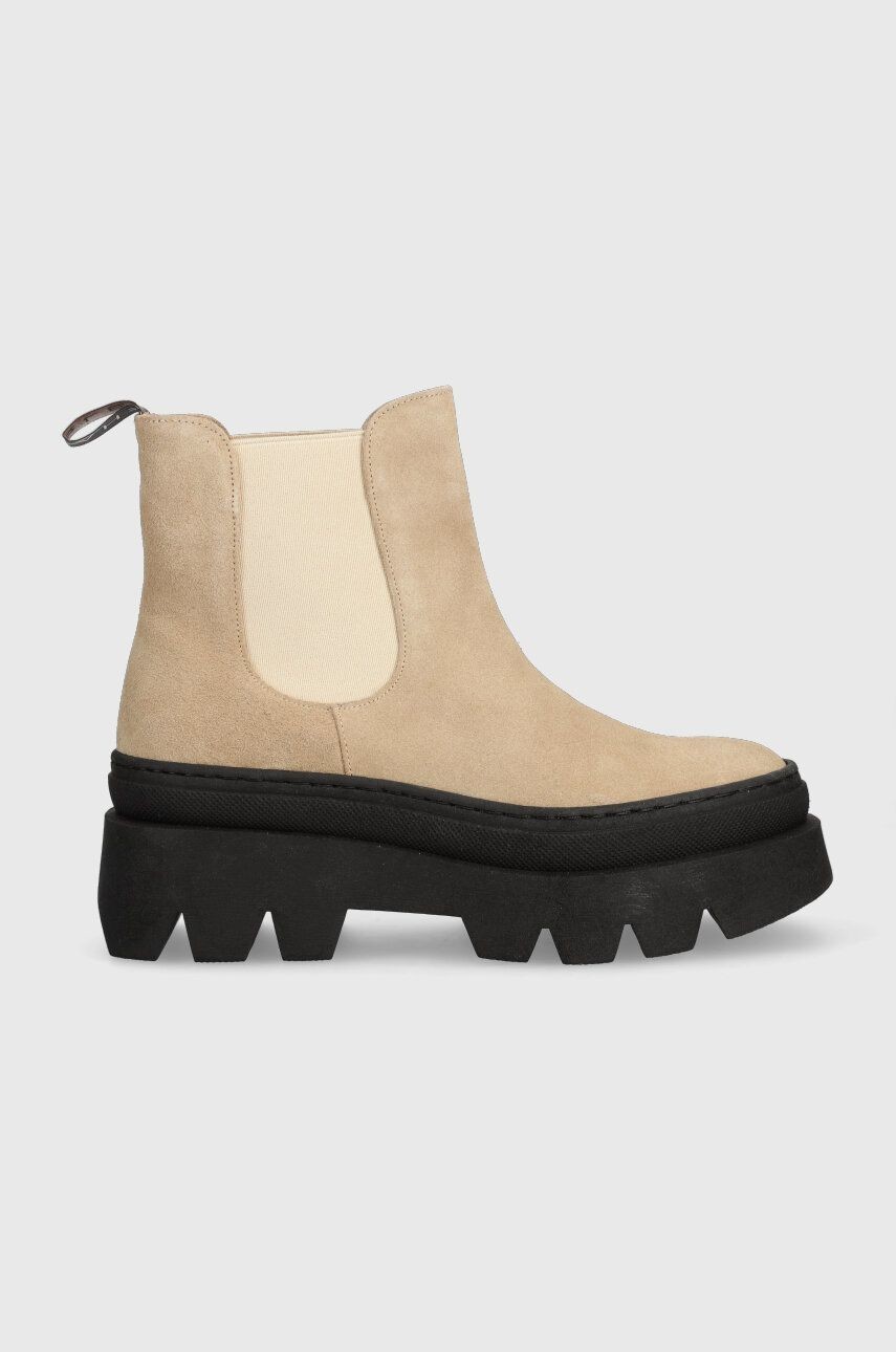 Semišové topánky Charles Footwear Bette dámske, béžová farba, na platforme, Bette.Boots.Sabbia