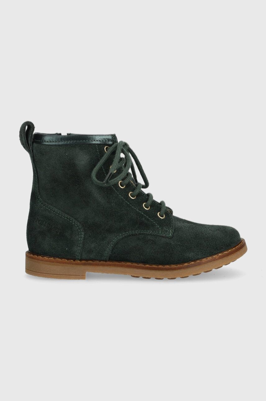 Detské semišové topánky Pom D'api TRIP HI LACE zelená farba