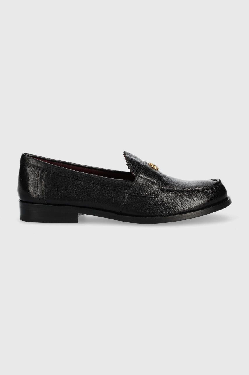 Kožené mokasíny Tory Burch CLASSIC LOAFER dámske, čierna farba, na plochom podpätku, 150907-006