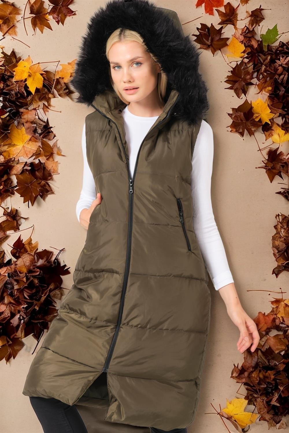 Z6741 DEWBERRY WOMEN'S VEST-PLAIN KHAKI