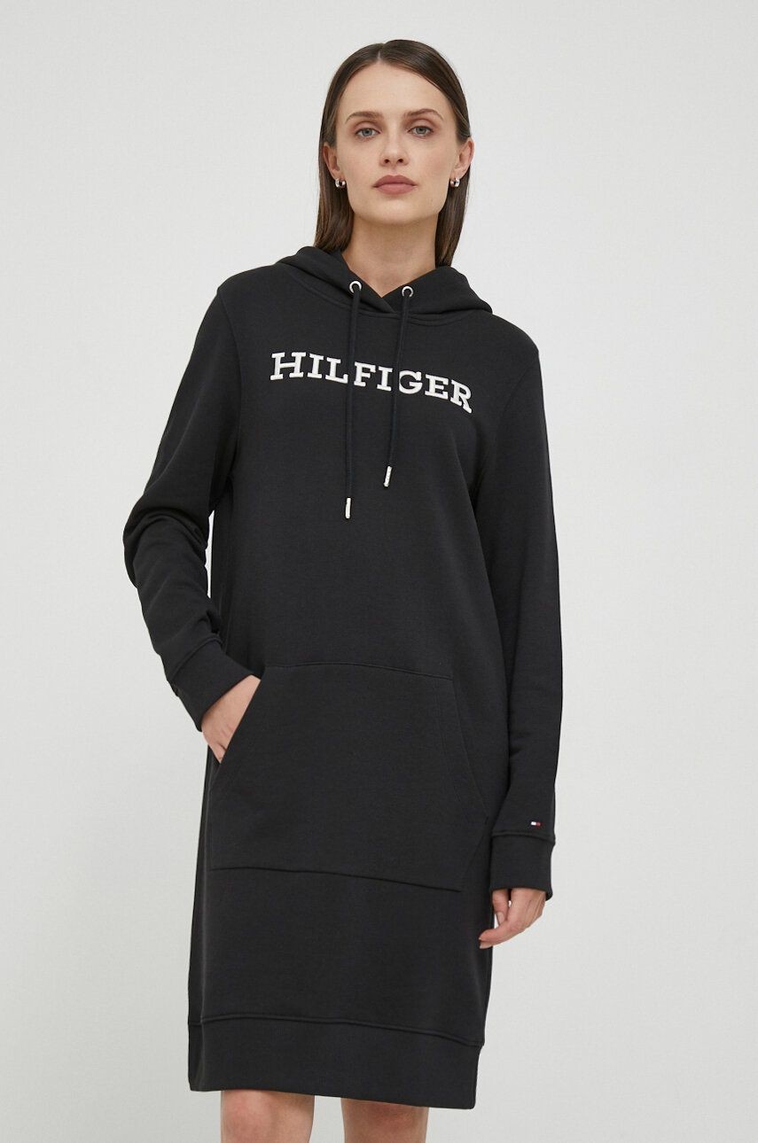Bavlnené šaty Tommy Hilfiger čierna farba, mini, oversize