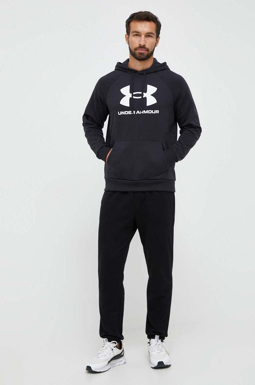 Mikina Under Armour pánska, čierna farba, s kapucňou, s potlačou