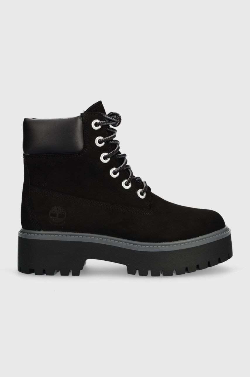 Semišové workery Timberland Stone Street 6in WP dámske, čierna farba, na platforme, jemne zateplené, TB0A5RH50151