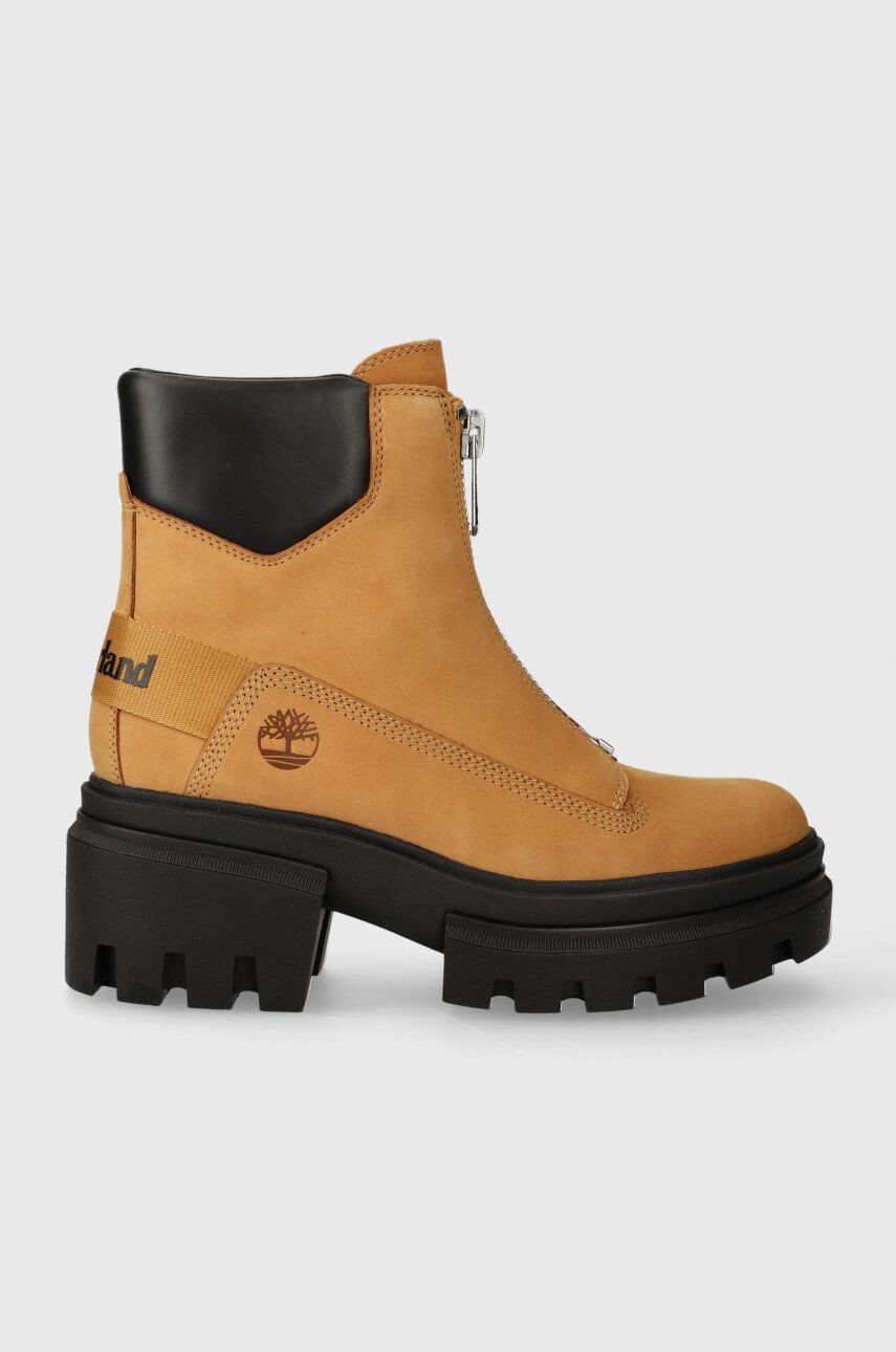 Kožené členkové topánky Timberland Everleigh Boot Front Zip dámske, hnedá farba, na platforme, jemne zateplené, TB0A5YHM2311