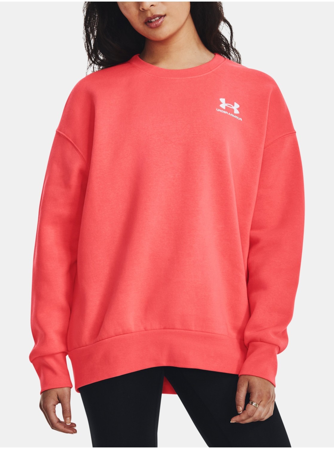 Červená dámska športová mikina Under Armour Essential Flc OS Crew