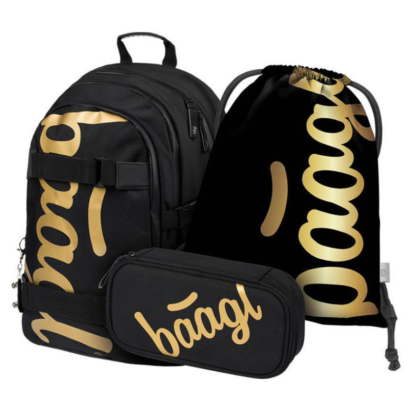 BAAGL Set 3 skate gold batoh, peračník a vrecko