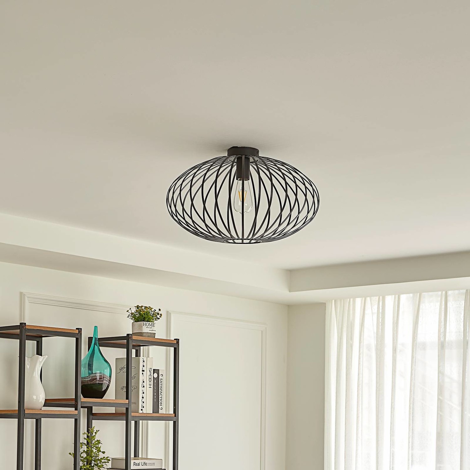 Lindby Maivi stropné svietidlo klietka čierna 50cm