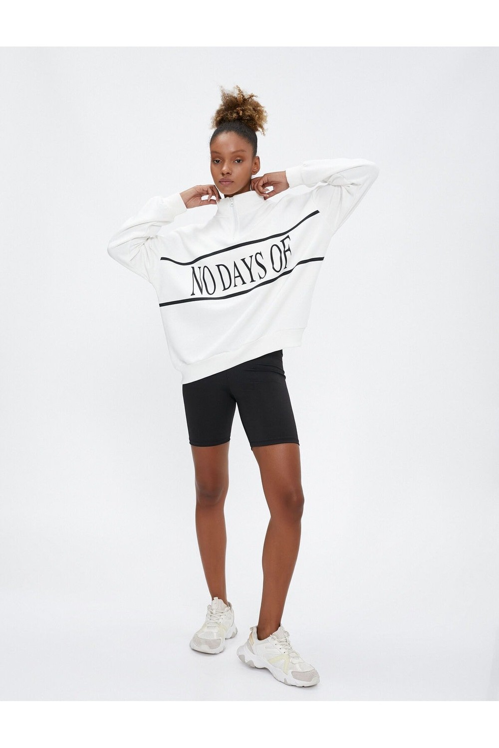 Koton Sports Sweatshirt With Half Zipper, Slogan Print Oversize