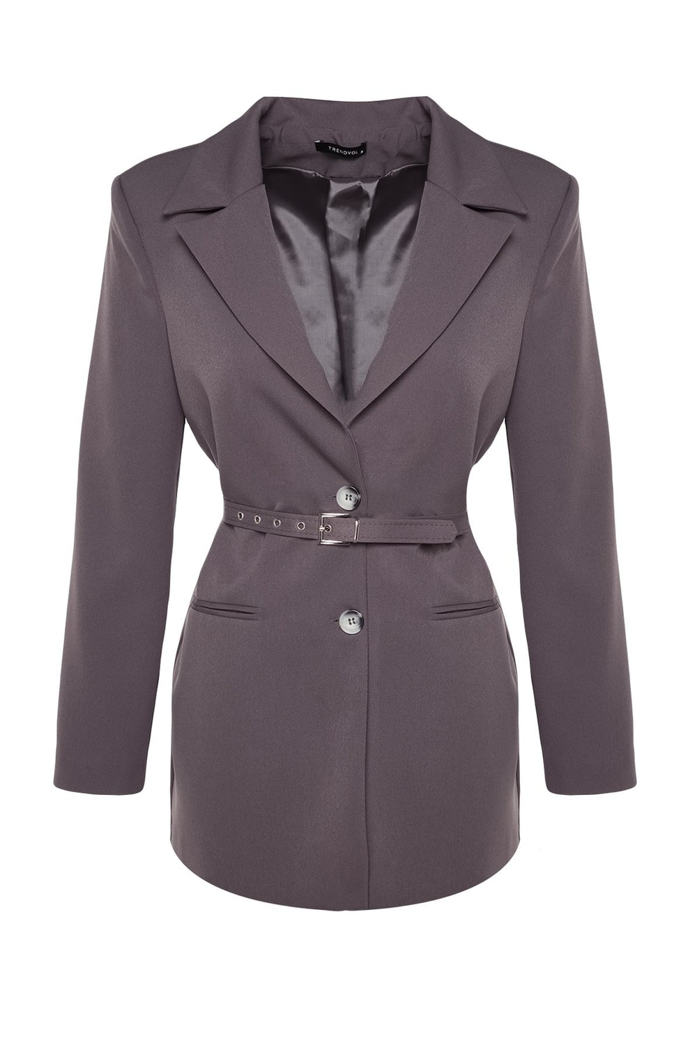 Trendyol Anthracite Premium Woven Tie Detail Blazer Jacket