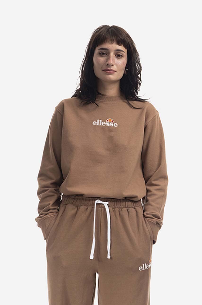 Bavlnená mikina Ellesse Sappan Sweatshirt dámska, hnedá farba, s potlačou