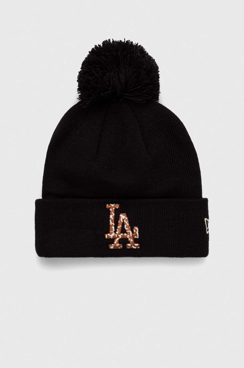 Čiapka New Era čierna farba, z hrubej pleteniny, LOS ANGELES DODGERS