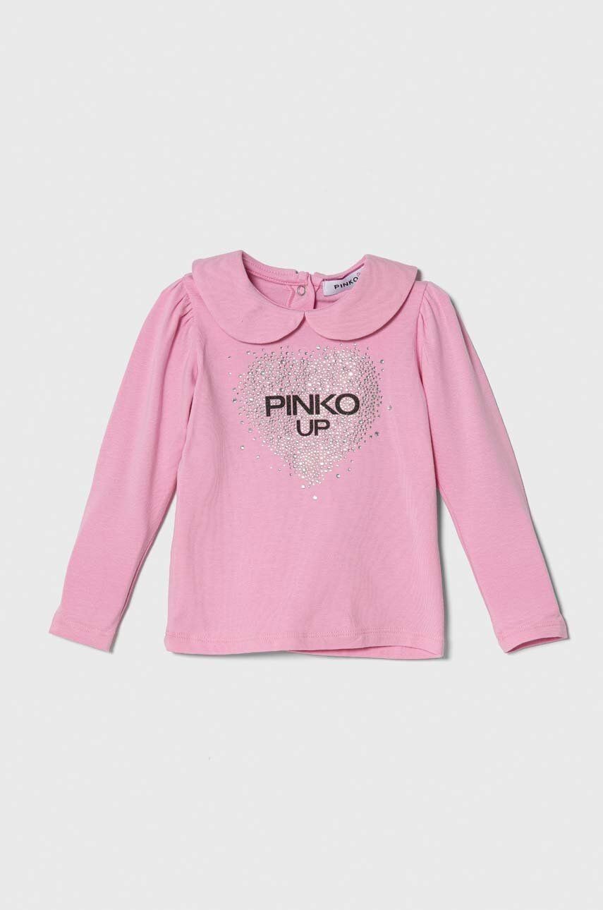 Tričko s dlhým rukávom pre bábätká Pinko Up ružová farba, s golierom