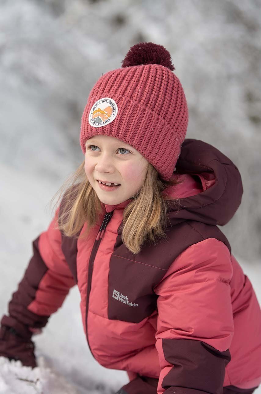 Detská čiapka Jack Wolfskin POMPOM BADGE ružová farba biela