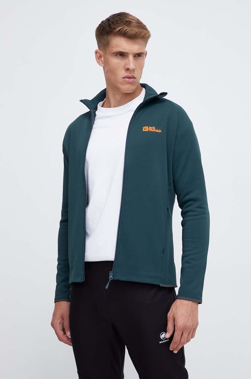 Športová mikina Jack Wolfskin Baiselberg zelená farba, jednofarebná