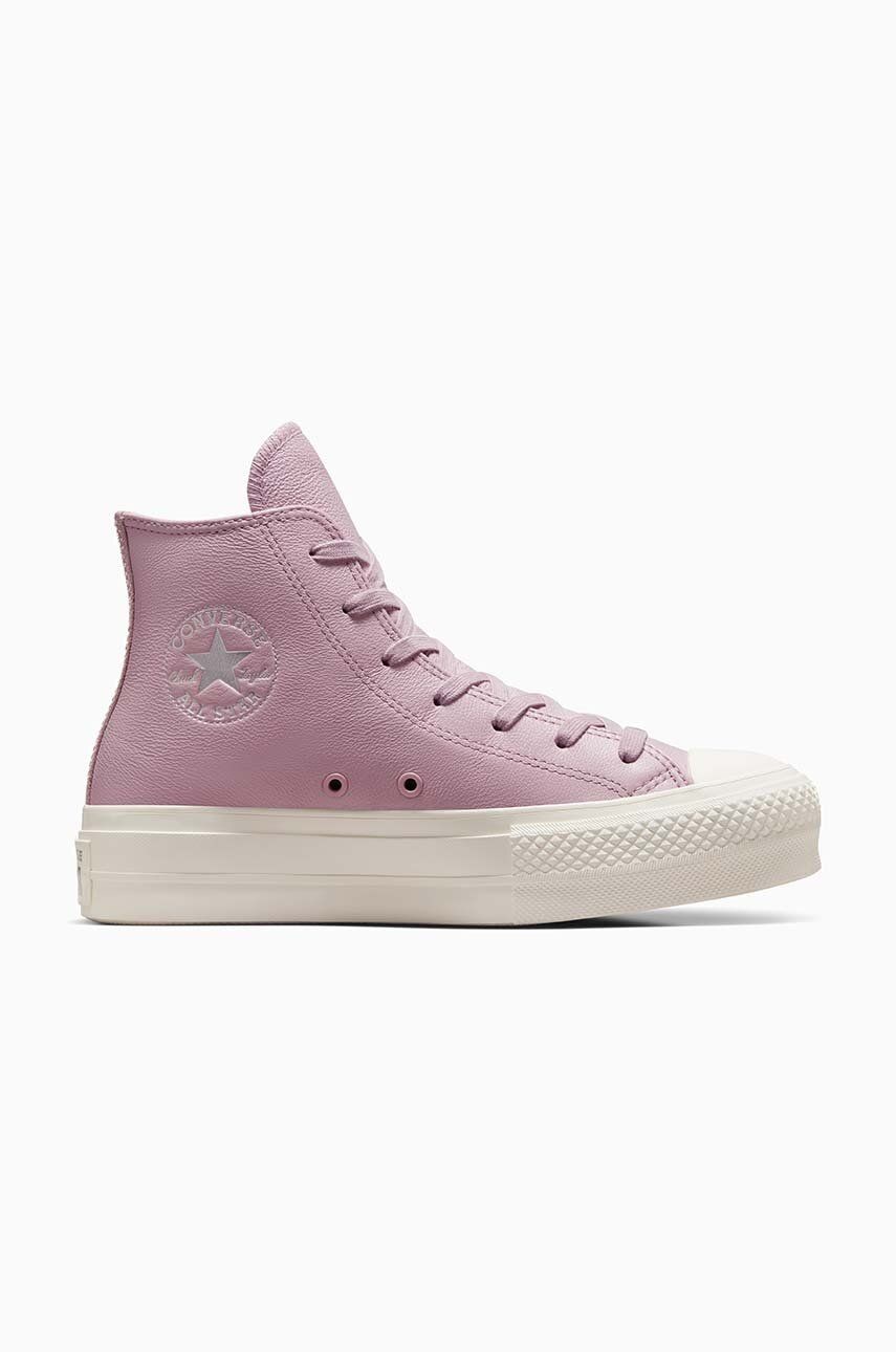 Kožené tenisky Converse Chuck Taylor All Star Lift dámske, fialová farba, A07130C