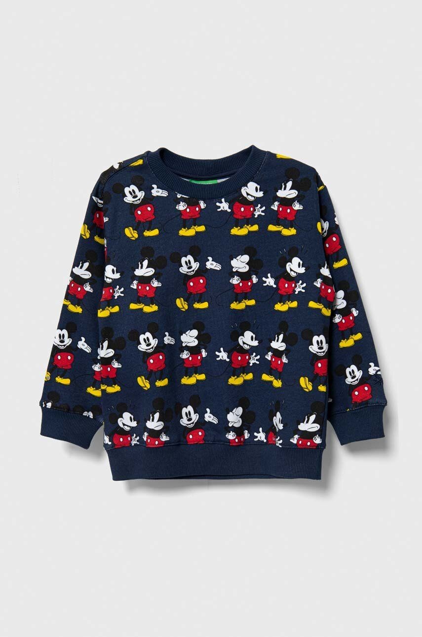 Detská bavlnená mikina United Colors of Benetton x Disney tmavomodrá farba, vzorovaná