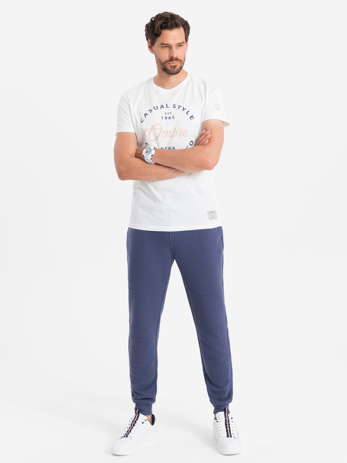 Ombre Men's ottoman fabric sweatpants - dark blue
