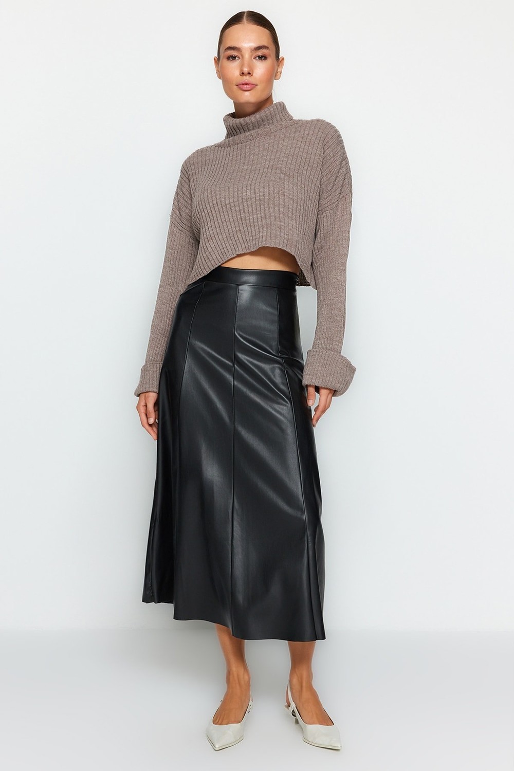 Trendyol Black Faux Leather High Waist Maxi Skirt