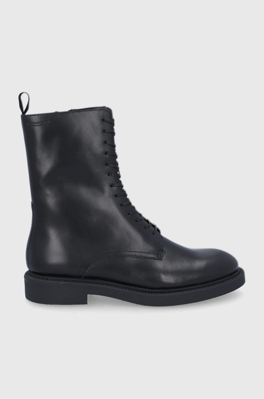 Kožené členkové topánky Vagabond Shoemakers dámske, čierna farba, na plochom podpätku