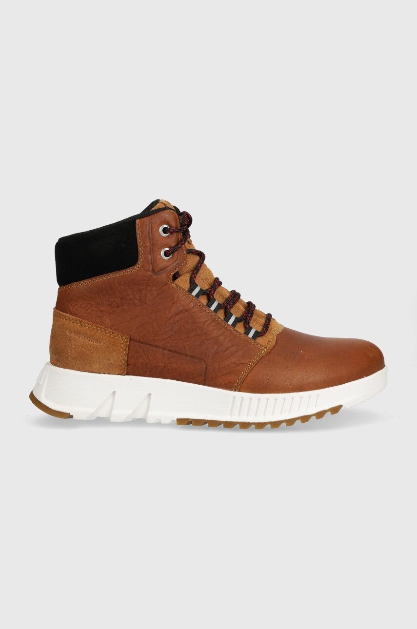 Kožená obuv Sorel MAC HILL LITE MID WP pánske, hnedá farba, 2048841286