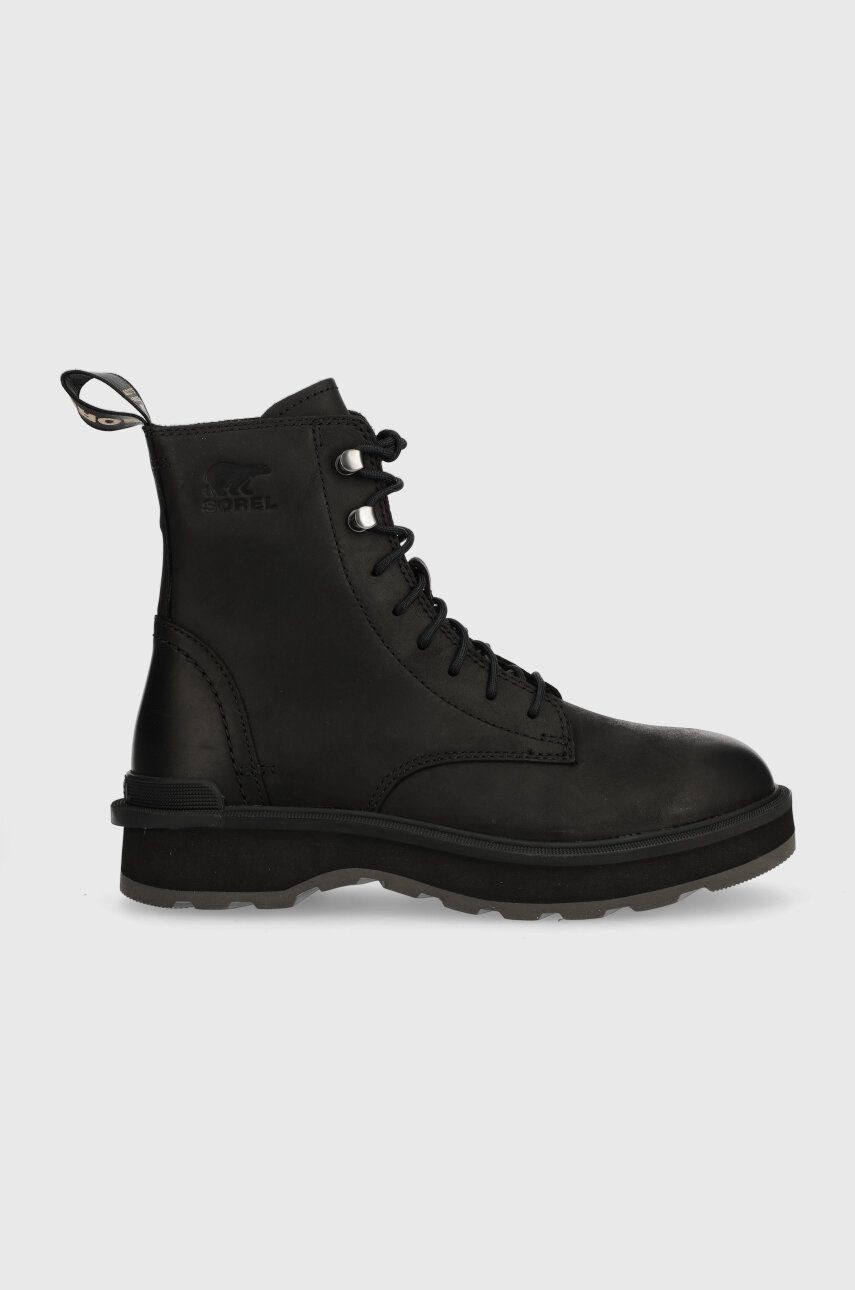 Kožené členkové topánky Sorel HI LINE LACE dámske, čierna farba, na plochom podpätku, zateplené, 2009111010