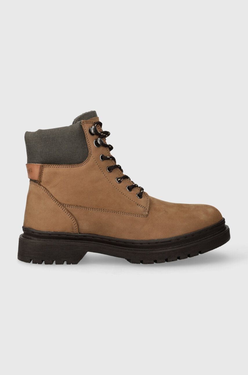 Semišové členkové topánky Pepe Jeans HARRY BOOT pánske, hnedá farba, PMS50236