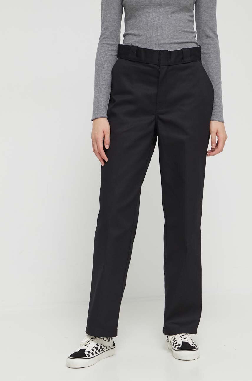 Nohavice Dickies 874 dámske, čierna farba, rovné, vysoký pás