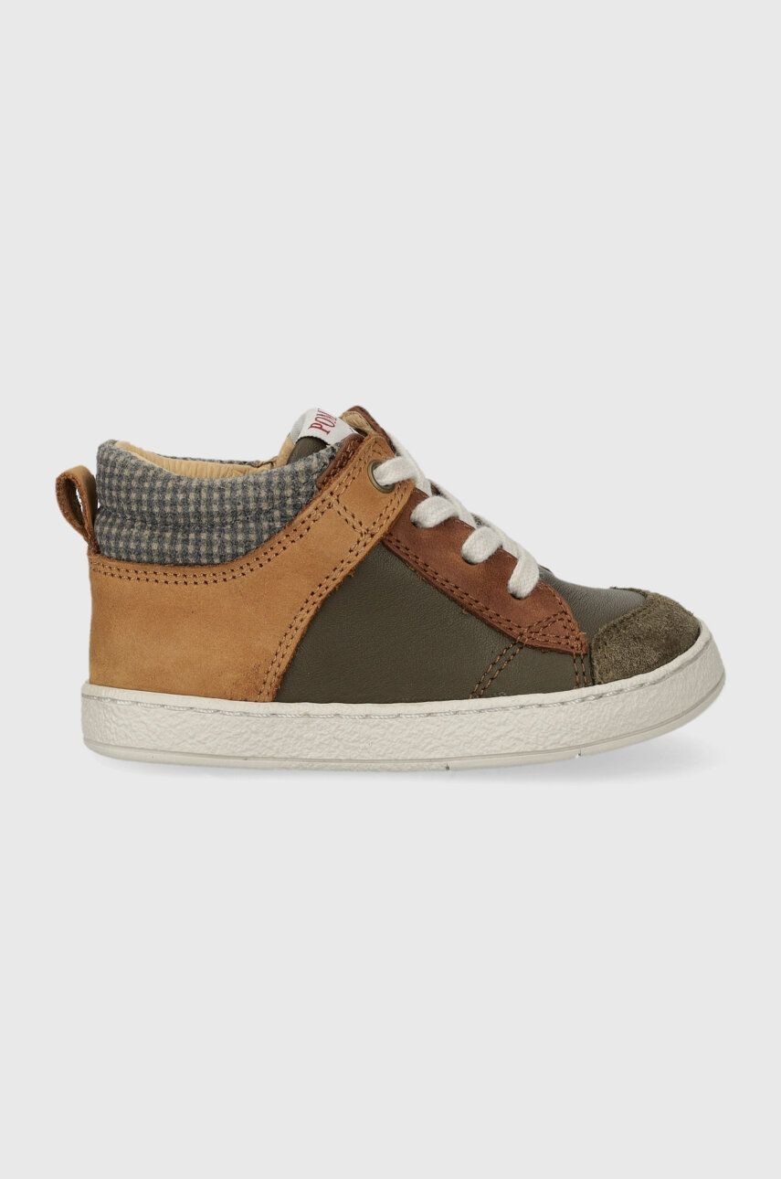 Detské kožené poltopánky Pom D'api MOUSSE ZIP TREK zelená farba