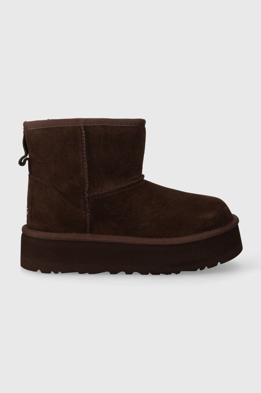 Detské zimné semišové topánky UGG KIDS CLASSIC MINI PLATFORM hnedá farba