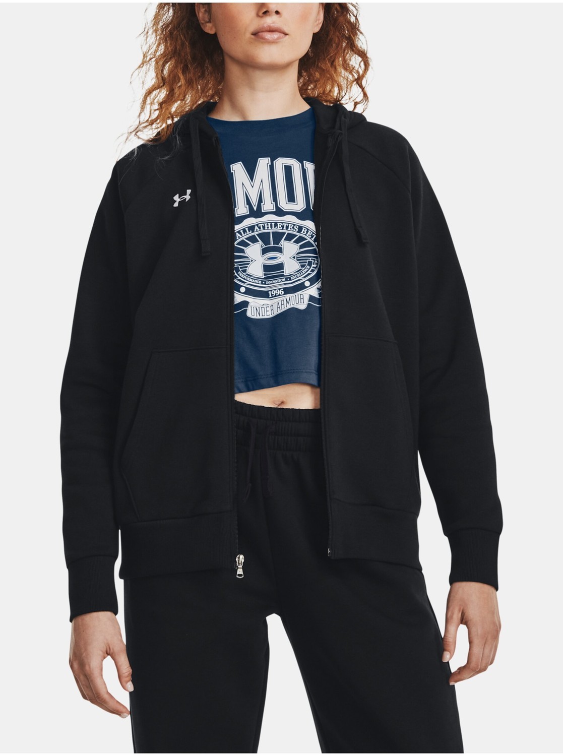 Čierna dámska mikina na zips s kapucňou Under Armour UA Rival Fleece FZ Hoodie