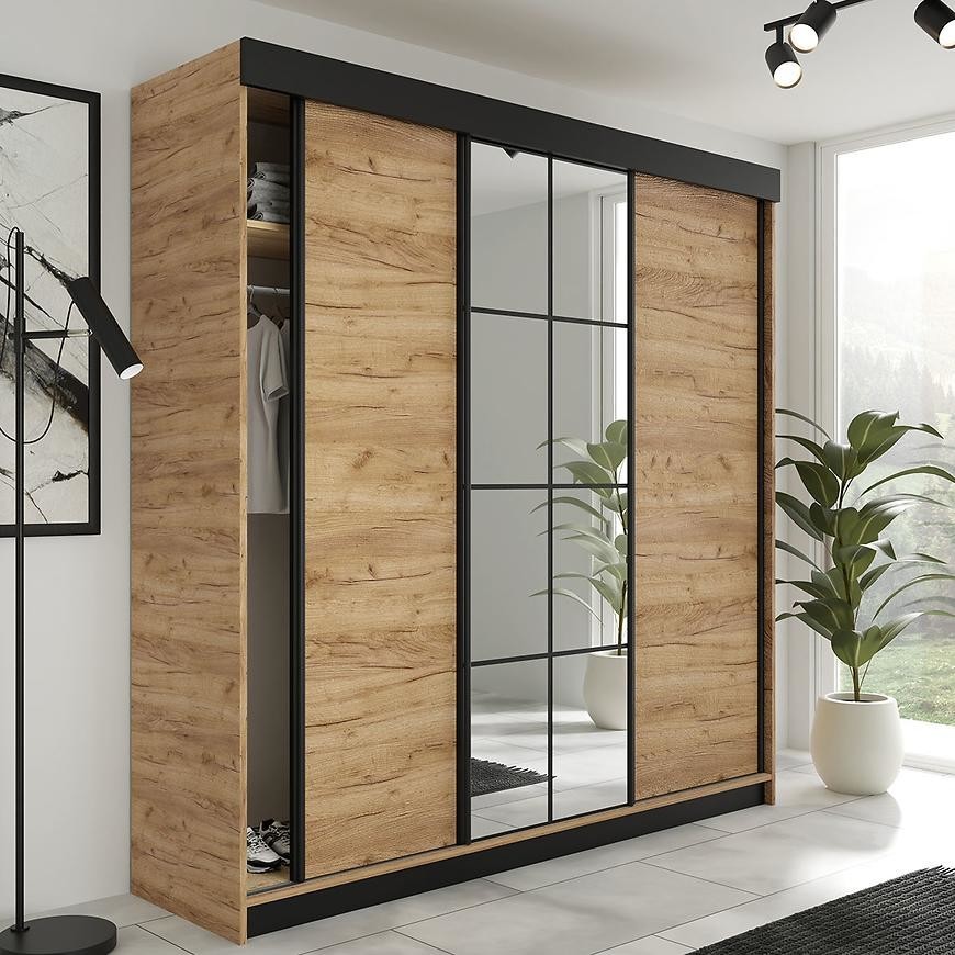 Skriňa Lamro 200 dub craft zlatý + čierne vložky