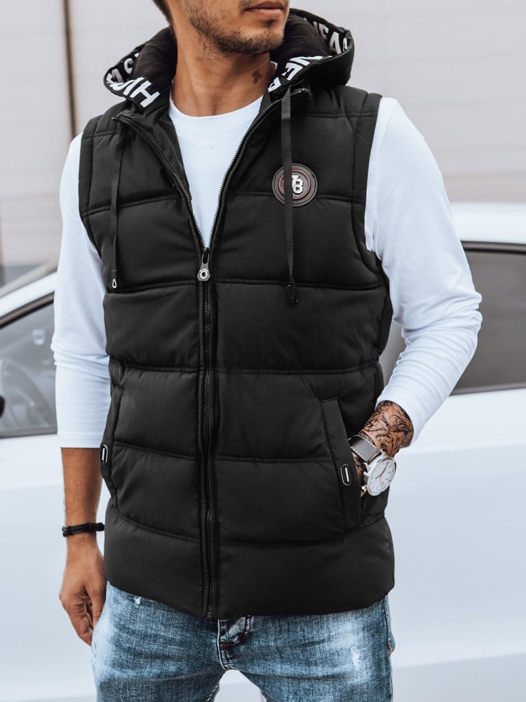 Men's quilted vest with hood black Dstreet